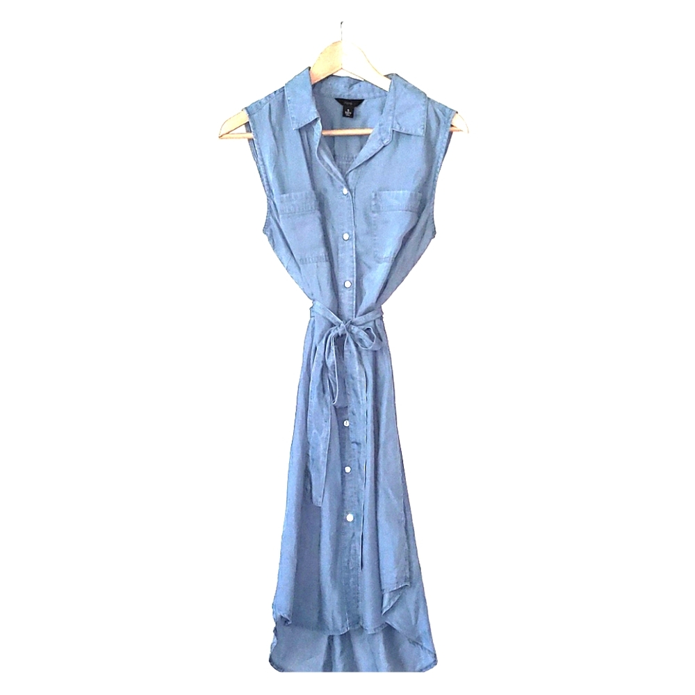 Denim button down sleeveless dress with collar